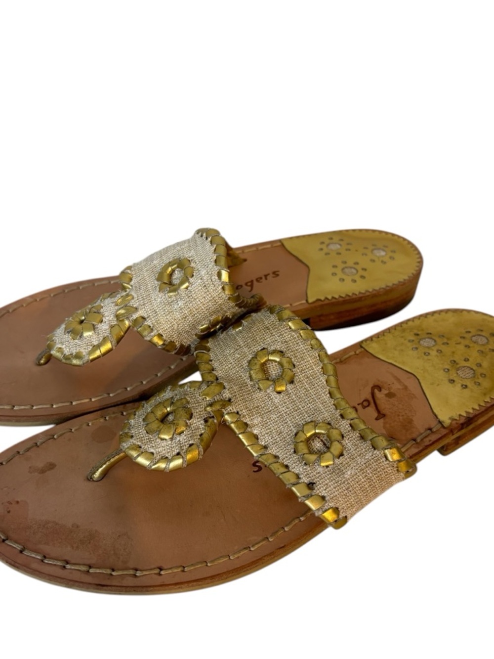 Jack Rogers Hampton sandals Thong Metallic Leather 6.5 M.